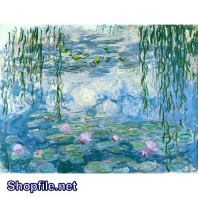 Tranh sơn dầu nước ngoài cây liễu và hoa sen